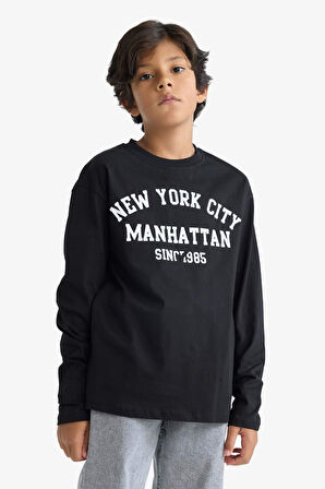 Erkek Çocuk Bisiklet Yaka Baskılı Uzun Kollu Tişört