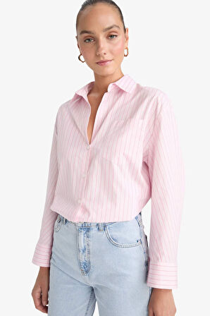 Overshirt Fit Çizgili Poplin Uzun Kollu Gömlek