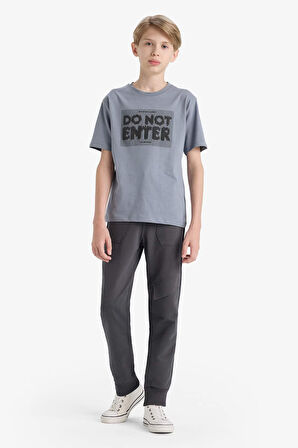 Erkek Çocuk Bisiklet Yaka Baskılı Kısa Kollu Tişört