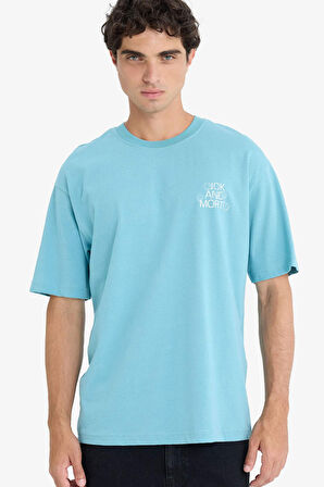 DeFacto %100 Pamuk Rick and Morty Boxy Fit Bisiklet Yaka Sırt Baskılı Kısa Kollu Tişört E9290AX25AUGN203