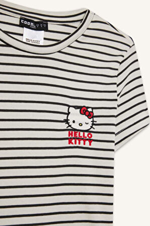DeFacto Coool Hello Kitty Çizgili Bisiklet Yaka Kısa Kollu Tişört F4566AX25SMWT32