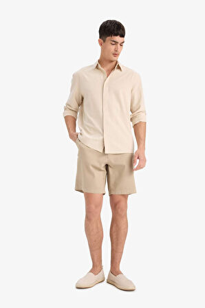 Regular Fit Dokulu Bermuda Şort