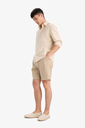 Regular Fit Dokulu Bermuda Şort
