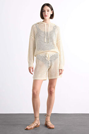 Kapüşonlu Kroşe Uzun Kollu Plaj Üstü