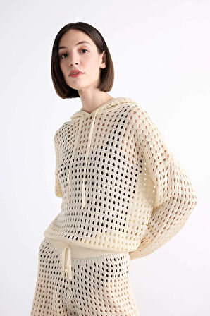 Kapüşonlu Kroşe Uzun Kollu Plaj Üstü