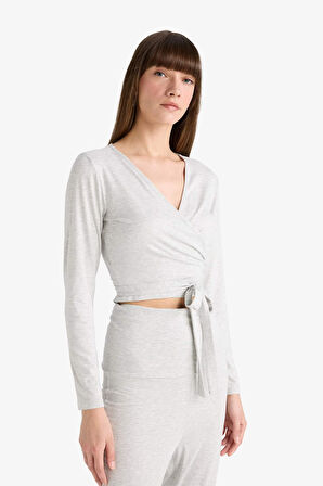 Kuşaklı Uzun Kollu Tişört-Fall in Love Loungewear