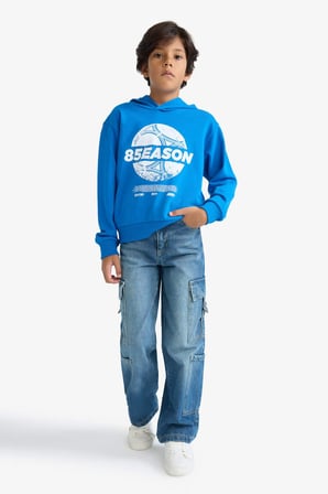 Erkek Çocuk Kapüşonlu Baskılı Sweatshirt