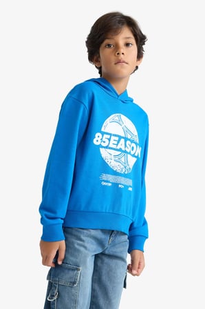 Erkek Çocuk Kapüşonlu Baskılı Sweatshirt