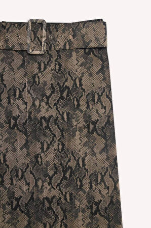 Regular Fit Desenli Astarlı Şifon Midi Etek
