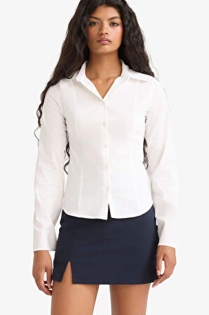Fitted Poplin Uzun Kollu Gömlek