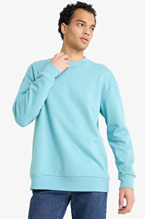 Boxy Fit Bisiklet Yaka İçi Yumuşak Tüylü Baskılı Sweatshirt