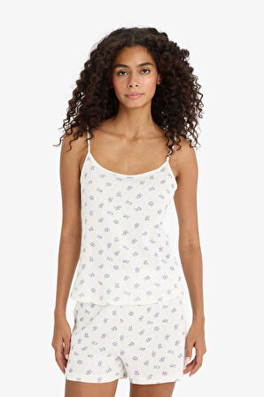 DeFacto Regular Fit Pijama Takımı Askılı Desenli Üst Esnek Belli Şort-Fall in Love F6137AX25SMER85