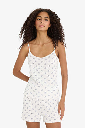 DeFacto Regular Fit Pijama Takımı Askılı Desenli Üst Esnek Belli Şort-Fall in Love F6137AX25SMER85