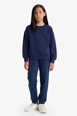 Kız Çocuk Standart Fit Basic Düz Beli Lastikli Jogger Eşofman Altı