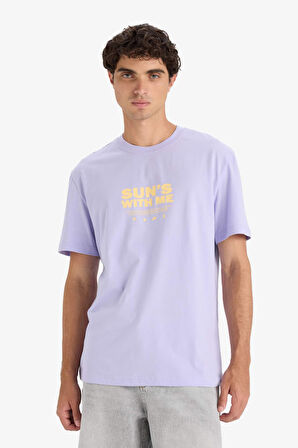 Regular Fit Bisiklet Yaka Baskılı Kısa Kollu Tişört