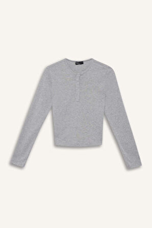 Coool Fitted Düğmeli Yaka Ribana Uzun Kollu Tişört