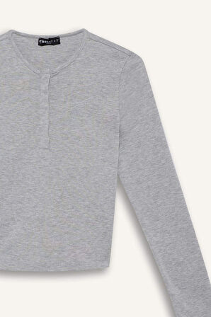 Coool Fitted Düğmeli Yaka Ribana Uzun Kollu Tişört