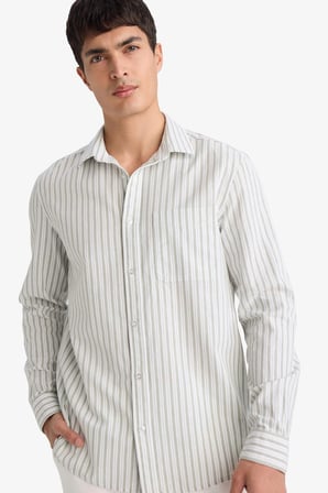 Defacto D6101AXKH422 Haki REGULAR FIT %100 Pamuk Çizgili Gömlek