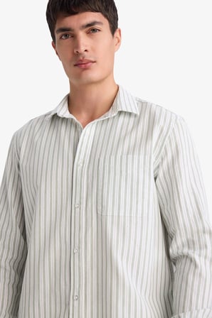 Defacto D6101AXKH422 Haki REGULAR FIT %100 Pamuk Çizgili Gömlek
