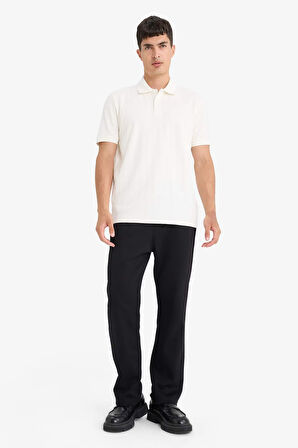 Triko Görünümlü Polo Yaka Kısa Kollu Tişört