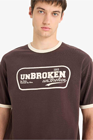 DeFacto %100 Pamuk Boxy Fit Bisiklet Yaka Baskılı Kısa Kollu Tişört F4446AX25SMBN116