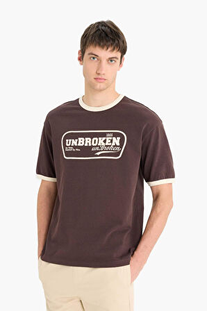 DeFacto %100 Pamuk Boxy Fit Bisiklet Yaka Baskılı Kısa Kollu Tişört F4446AX25SMBN116