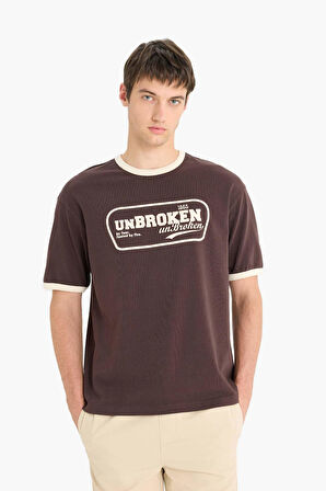 DeFacto %100 Pamuk Boxy Fit Bisiklet Yaka Baskılı Kısa Kollu Tişört F4446AX25SMBN116