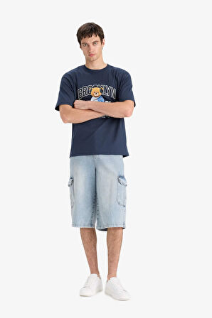 DeFacto %100 Pamuk Beli Lastikli Rahat Jean Uzun Bermuda Şort F5776AX25SMNM39