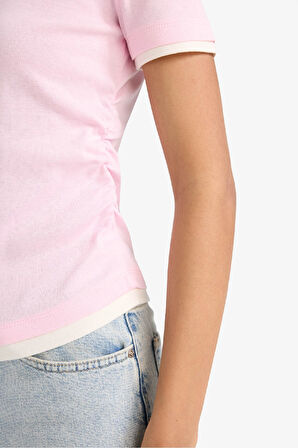 Slim Fit Dar Kesim Bisiklet Yaka Ribana Kısa Kollu Tişört