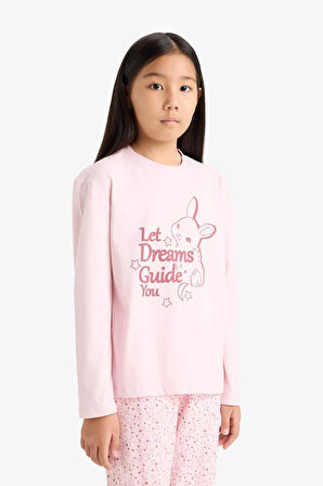 Kız Çocuk Pijama Takımı Baskılı Uzun Kollu Üst Desenli Uzun Alt