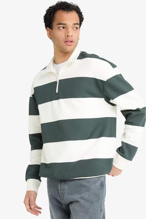 DeFacto Boxy Fit Dik Yaka Yarım Fermuarlı Çizgili Sweatshirt F4640AX25AUGN498