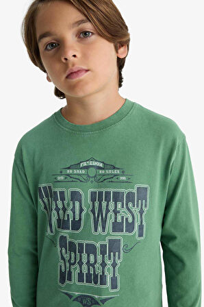 Erkek Çocuk Bisiklet Yaka Baskılı Uzun Kollu Tişört