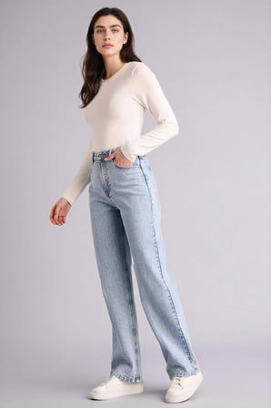 DeFacto 90's Wıde Leg Yüksek Bel Düz Paça Uzun Jean Kar Yıkamalı Pantolon G4923AX26SMNM39
