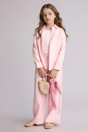 DeFacto %100 Keten Wıde Leg Geniş Paça Pembe Pantolon Kız Çocuk G8373A826SMPN440