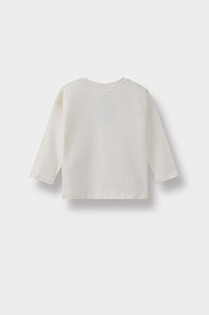 Kız Bebek Bisiklet Yaka Ayı Baskılı Uzun Kollu Tişört