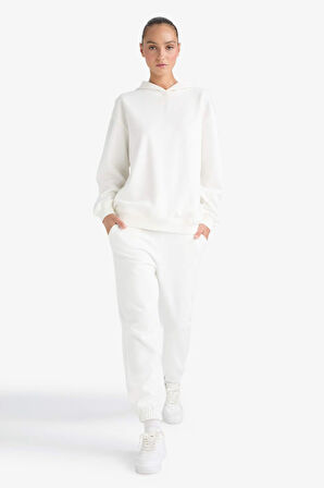 Relax Fit Kapüşonlu Basic Düz Kalın Sweatshirt