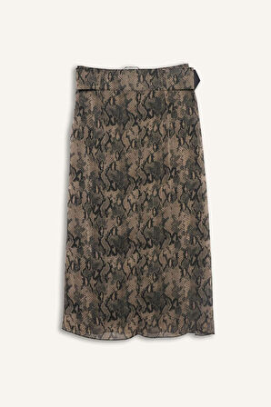 Regular Fit Desenli Astarlı Şifon Midi Etek
