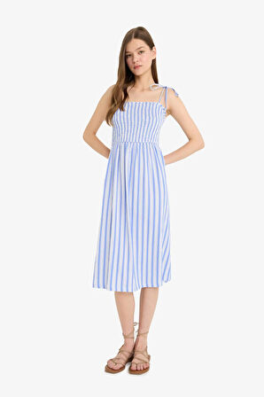 DeFacto Coool Çizgili Bürümcük Askılı Midi Elbise F7159AX25SMBE305