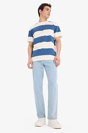 DeFacto %100 Pamuk Regular Fit Bisiklet Yaka Çizgili Kısa Kollu Tişört E5485AX25SMBE607