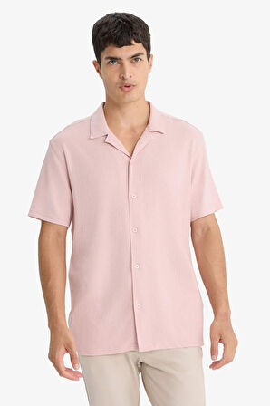 	Modern Fit Polo Yaka Dokulu Penye Kısa Kollu Gömlek