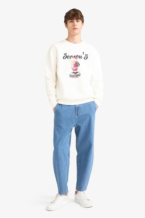 DeFacto Boxy Fıt Bisiklet Yaka Baskılı Sweatshirt F4326AX25WNER140