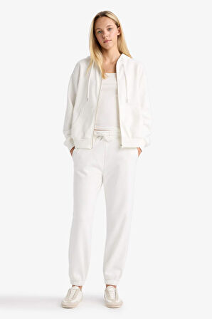 Relax Fit Kapüşonlu Basic Düz Kalın Fermuarlı Sweatshirt