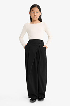 Kız Çocuk Fitted Bisiklet Yaka Bürümcük Uzun Kollu Tişört