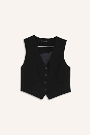 V Yaka Düğmeli Blazer Yelek