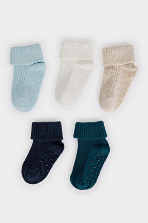 Erkek Bebek Kaydırmaz Taban 5'li Pamuklu Uzun Çorap