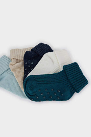 Erkek Bebek Kaydırmaz Taban 5'li Pamuklu Uzun Çorap