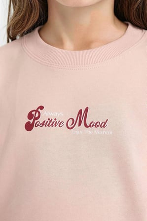 Defacto E8817A8BG55 Bej Kız Çocuk Relax Fit Bisiklet Yaka Baskılı Sweatshirt