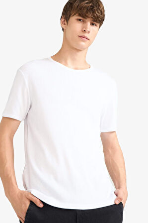Slim Fit Dar Kesim Bisiklet Yaka Ribana Kısa Kollu Tişört