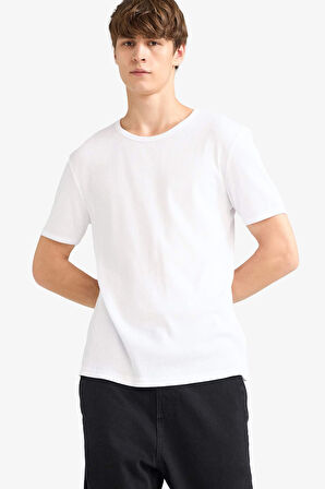 Slim Fit Dar Kesim Bisiklet Yaka Ribana Kısa Kollu Tişört