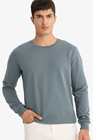 Slim Fit Dar Kesim Bisiklet Yaka Sweatshirt Kumaşı Uzun Kollu Tişört